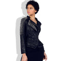 Women's locomotive shrug rivet slim-fit lapel leather jacket