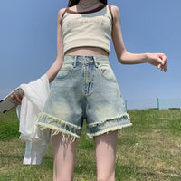 Raw-edge Denim Shorts For Women New Summer Style With A High Waist