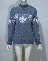 Embroidered Jacquard Pullover Loose Bottoming Shirt Mock Neck Sweater Coat