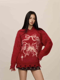 Butterfly Jacquard Mink-like Wool Christmas New Year Sweater