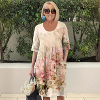 Floral Art Casual Mid-Length Pocket Dress