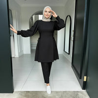 Fashionable Solid-Color Top And Pants Two-Piece Set For Women