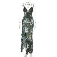 Deep-V Chest-enhancing Cutout-strapped High-slit Dress For Women