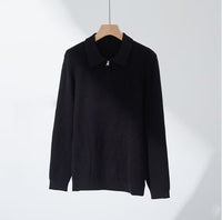 Turn-down Collar Knitted Polo Sweater With Thermal Ribbed Design
