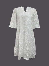 Womens White Floral Embroidery Elegant Dress