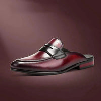 New Men's Solid Movement Pointed Back Half Cut Versatile Casual Leather Shoes And Slippers