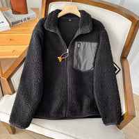 Couple's Autumn And Winter New Loose Zip Windproof Lamb Wool Coat For Women