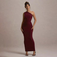 New Solid-color Ruched Off-shoulder Elegant Dress