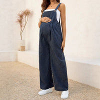 SpringSummer Casual Plaid Jumpsuit Loose Maternity Suspender Pants