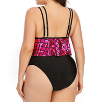 Fish Scale Print Loose Lotus Leaf Large Size Split High Waist Swimsuit Women
