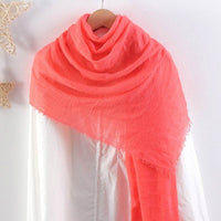 Solid Color Pleated Cotton And Linen Scarf Monochrome Women's Hair Towel Crumpled Burrs