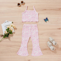 Floral Strap Top Bell-bottom Pants Suit