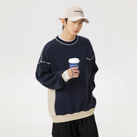 Heavy Loose Open Line Contrast Color Sweatshirt Male Spring Style