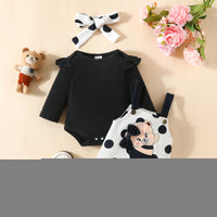 Baby Girl Long Sleeve Suspender Skirt Outfit Strap Cartoon Bear
