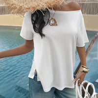 European And American Style Fashionable Casual One-Shoulder Solid Color Top