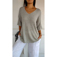 Knitwear Casual Sweater Slimming V-neckline 34 Sleeve Women's Bottoming Shirt