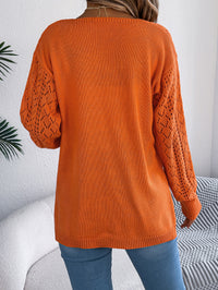 Women Hollow Out Lantern Sleeve Long Sleeve Cardigan Sweater Coat