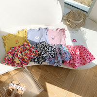 Flounced Sleeve Ruffled Short Sleeves Suit Floral
