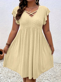 Womens V-neck Hollow-out Short-Sleeve Blouse Dress