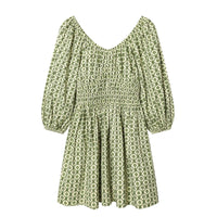 European And American-style Fashionable Floral V-neck Flared-skirt Cotton Dress