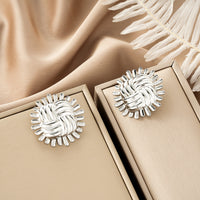 Oval Stainless Steel Earrings, Trendy Geometric Heart Texture, 18K Gold Plated Ear Studs, Titanium Steel