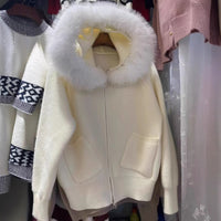 Thickened Hooded Large Fur Collar Knitted Women's Clothing Loose Casual Sweater