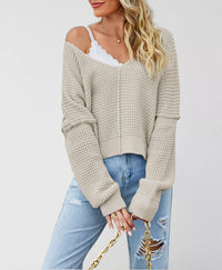 V-neck Solid Color Off-shoulder Loose Hot Sale Knitted Sweater