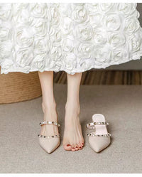 2026 Summer New Women's Rivet Pointed Toe High Heels, Stiletto Heel Open Back Sandals, One Strap Mules Slides For Outdoor