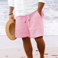 European And American Cotton And Linen Multi-bag Lace Men's Striped Beach Shorts