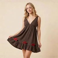 Spring New Solid Color Deep V-Neck Sleeveless Sexy Slip Dress