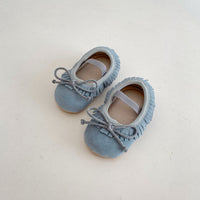 Spring Genuine Leather Baby Girl Shoes Big Bow Covered Fringe Non-slip Wear-resistant Soft Sole Shoes