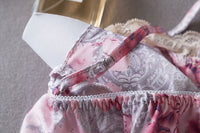 Summer Pajamas Women's Thin Ice Silk Slip Nightdress Lace Edge Printed Homewear With Chest Pad