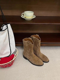 Womens Retro Three-Color Slip-On Ankle Boots