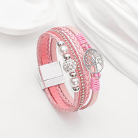 Drilled-bead Multi-layer PU Leather Braided Magnetic-clasp Bracelet