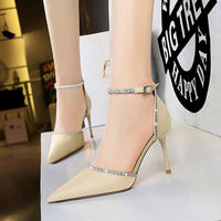Hollow High Heeled Shoes Satin Shallow Mouth