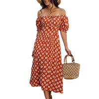Women's Floral Print Square-Neck Lace-Up Dress With Chiffon Ruffles