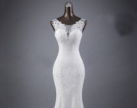 Lace slim and thin double shoulder tail wedding dress