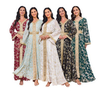 Scratch-printed Gold-stamped Fashionable Ethnic-style Dress