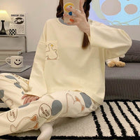 Cartoon Loose And Cute Long-sleeved Pajamas For Women Spring Autumn Set Casual Homewear Outerwear