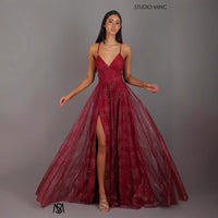 Elegant Womens V-neck Sleeveless Strapless Dress With A Flared Hem High Waist Split Women Long Dresses Party Dress