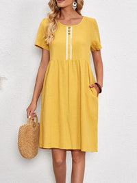 Cotton-linen Short-sleeve Loose-fitting Solid-color Dress