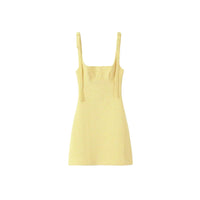 Strap Waist-Cinching Gingham Dress With Bow Accent