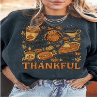 Dark Grey Twisted Ribbed THANKFUL Printed Baggy Sweatshirt
