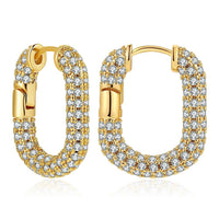 Fashionable Light-luxury Fully Diamond-encrusted Copper-plated Oval Earrings For Women