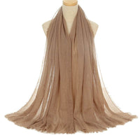 Pleated Viscose Yarn Monochrome Scarf Natural Wrinkled Cotton And Linen Burrs