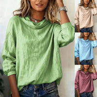Women's Casual Loose-Fit Fashionable Solid-Color Long Asymmetrical-Neck Pullover Top