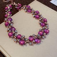 Womens Vintage Fashion Diamond-Encrusted Flower And Leaf Necklace