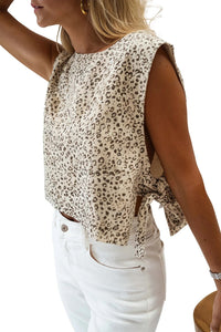 Fashionable Apricot-Colored Women's Vest With Lace-up Sides And Leopard Print