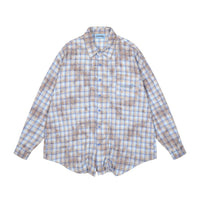 Retro Plaid Denim Collar Shirt Autumn