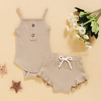 Solid Color Sling Suspenders And Lace Shorts